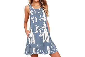 AUSELILY Sommerkleid Damen Rundhals Knielang Freizeitkleider Strand Trägerkleid mit Taschen