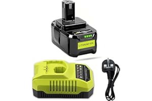 BONADGET 18V 6.0Ah Lithium Battery for ryobi battery P108 + P117 Charger Compatible with for Ryobi One+ Battery RB18L50 RB18L25 RB18L40 RB18L20 RB18L15 RB18L13 P108 P102 P103 P104 P105 P106 P107 P108