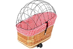 Tigana Hundefahrradkorb für Gepäckträger aus Weide Natur 60 x 39 cm Gitter Tierkorb Hinterradkorb Hundekorb für Fahrrad (N-S) (XXL + Kissen/Holz/Einlage R1)