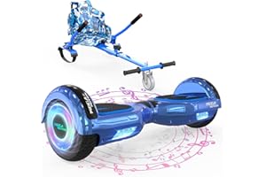 MEGA MOTION Hoverboard Go Kart, Hoverboards with Hoverkart for kids, 6.5 Inch Two-Wheel Self Balancing Hoverboard with Bluetooth Speaker, with LED Lights, Gift for Children and Teenager