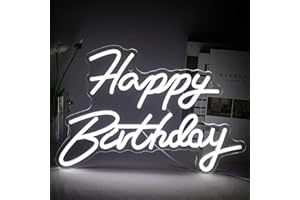 SIGNSHIP Happy Birthday Letrero de neón Luz de neón LED blanca para decoración de pared Letreros de luz de carta USB para el hogar Dormitorio Bar Fiesta de cumpleaños Decoración