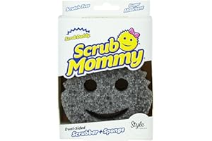 Scrub Daddy Scrub Mommy Style, Spugna Abrasiva Cucina su Due Lati, Alternativa Prodotti Cucina ai Panni Non Graffiati, Spugna Faccina Sorridente per Lavello, Bagno e Doccia, FlexTexture, Grigio
