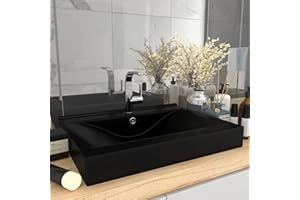Festnight Lavabo Rectangular Moderno para Encimera, Lavabo de Cerámica, 40x33 cm,Negro Mate