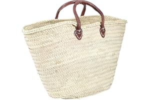 CASA MORO Marokańska torba plażowa Ibiza Afnan | ręcznie pleciona torba do noszenia z liści Doum ze skórzanymi uchwytami | torba na palmy z dużą ilością miejsca do przechowywania na zakupy, czas wolny, lato,