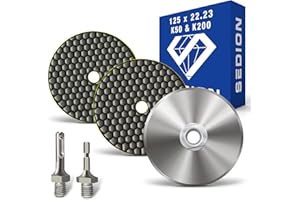 ‎SEDION SEDION ® Diamant Schleifpad Set 50 & 200 Körnung zum Polieren und Schleifen - Schleifpads 125mm für Politur - Polierpads 125mm inklusive Pad Halter und 2 Adapter - Polierscheibe für Profis