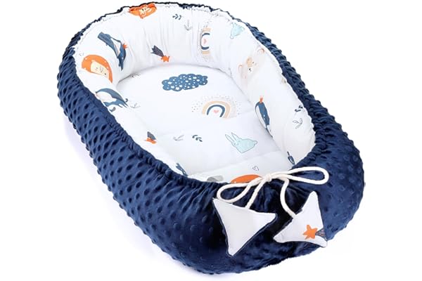Totsy Baby Nido bebé recién Nacido 90x50 cm - Reductor Cuna Cuco de colecho Minky Winter cálido Capullo Ideal para moisés, góndola y Viaje Arcoiris Azul Oscuro