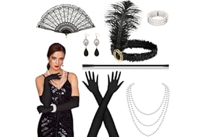 Orifinter 9 Teiliges 20er Jahre Accessoires, Gatsby Accessoires Damen, 20er Jahre Kleid Zubehör Set, Charleston Kleid 20er Jahre Accessoires Damen, Perfektes für 20er Jahre Kostüm Damen, Federboa
