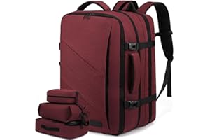 LOVEVOOK Zaino Donna Grande Da Viaggio Per Aereo, Bagaglio A Mano Borse Da Cabina Con porta Usb, Zaino Per PC 15,6 Pollici, Travel Bag Impermeabile Con Organizer Valigia 3 Pezzi Rosso