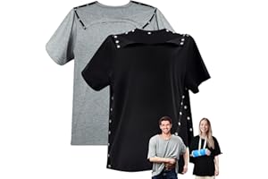 HERCICY 2 Pack Post-surgery Shirts for Men Women Unisex Shoulder Surgery Shirts Left and Right Side Snap Access Hospital Shirts