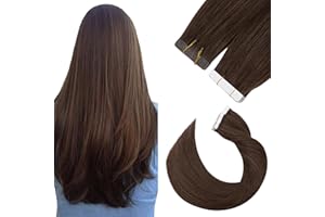 Silk-co Extension Capelli Veri Biadesivo 40cm Remy Human Hair Extension Adesive 20 Fasce 50g Capelli Lisci - 4 Marrone Cioccolato