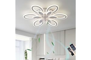 KVOYYIRA Fleur Luminaire Ventilateur Plafonnier 6 Vitesses Réversible Lustre Ventilo Avec Télécommande LED Dimmable Silencieux Plafonnier Ventilateur Pour Le Salon Chambre, Blanc