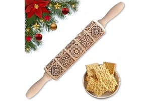 TTCOTOKE Mattarello di Natale, 2023 Mattarello di Rilievo Mattarello 41cm 3D Rolling Pin per 9 scene diverse Utensile da Cucina Rilievo di Legno Inciso per Biscotti, Impasto, Patisse, Mattarello Inciso di Xmas