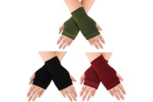 GEYOGA 3 Pares Guantes de Conducción sin Dedos de Algodón con Orificio de Pulgar Manoplas de Punto