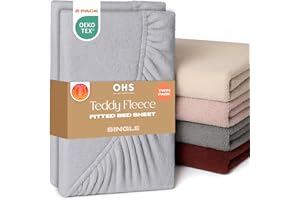 Brentfords 2 Pack Single Bed Sheets, Soft Warm Thermal Single Teddy Fleece Fitted Sheet Deep Pocket 25cm Fade Resistant Cuddly Cosy Fluffy Teddy Bear Bedding 2 Pack, Grey Silver