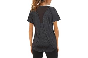 Wayleb Sportshirt Damen Kurzarm V-Ausschnitt Sommer Sport T-Shirts Leichtes Atmungsaktiv Back Mesh Laufshirt Fitness Gym Oberteile Frauen Longshirt Yoga Top S-XXL