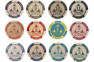 MYRECOVERYSTORE (12) Pack AA Monthly Poker Chips 24hr Newcomer 1-11 Months AA 1 Month Chip up to Alcoholics Anonymous 11 Months