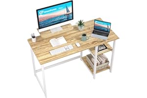 ‎GREENFOREST GreenForest Computer Home Office Schreibtisch mit Monitorständer und Reversible Aufbewahrungsregale, 120cm modernes einfaches Schreiben Studie PC Arbeitstisch, beige