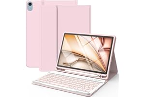 GAOJIE Coque Clavier pour iPad Air 11 M2 M3 2024/2025/Air 5 2022/Air 4 2020 10.9", Étui pour Pro 11 1ème 2018 avec Pen Holder, Housse avec Magnétique sans Fil Clavier AZERTY Français(Rose)