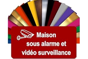 GRAVURE CONCEPT Plaque Maison Sous Alarme Et Vidéosurveillance Autocollante – Plaque De Maison PVC Adhésive 10 x 5 cm – 21 Couleurs Disponibles (Rouge)