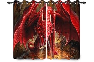 YONGFOTO 140x229cm Medieval Blackout Curtains Evil Dragon Skeleton Cave Remains Coins Adventure Mythology Window Curtains for Kid Boy Bedroom Playroom, 2 Panel Drapes with Eyelets