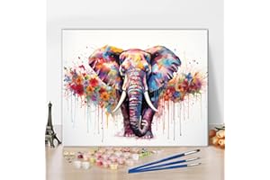TISHIRON Elephant Paint by Numbers for Adults Beginner Animals DIY Adult Paint by Number Kits on Canvas Colorful Blooming Flowers Oil Paint by Numbers Acrylic Painting Art Crafts 16"x20"(Frameless)