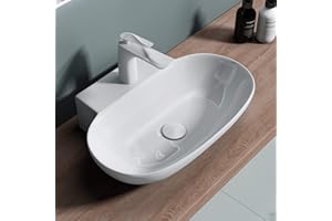 SOGOOD doporro Waschbecken 56x38,5x12cm Aufsatzwaschbecken aus Keramik in Weiß inkl. Nano-Versiegelung Brüssel899