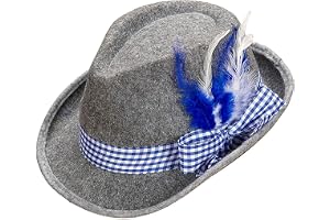 Widmann 95711 - Bayersk Fedora, med band och fjädrar, av filt, blå/vit, hatt, kostym, huvudbonad, tillbehör, karneval, temafe