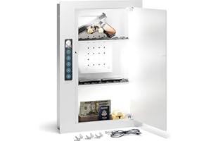 Grimtron Quick Access Wall Safe with Removable Pegboard & Shelfs, Flat Hidden White Wall Safes Between the Studs 16" Centers, Wall Mount Safe for Cash, Clips, Valuables