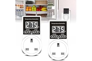 VAILEAL 2 PCS Digital Temperature Controller,Thermostat Outlet Socket with waterproof head 230V Thermostat Socket Outlet Lcd Screen Heating Cooling Temperature Switch for Greenhouse Farm Aquarium Reptile