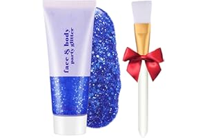 CIOMILIARO Chunky Glitter Gel,Glitter Body Gel,Gel Brillo Corporal,Con cepillo,Maquillaje Sirena Lentejuelas Sombra de ojos líquida,Brillantes para la cara Maquillaje 50ml(azul)