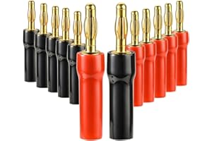 Greluma 12 Piezas Conector Banana para Altavoz de 4 mm, Tipo Tornillo, Chapado en Oro, para Cable de Altavoz, Placa de Pared, Cine en casa, amplificadores y Sistemas de Sonido.