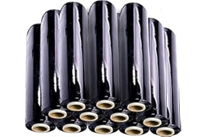 PKGE Black 400mm x 250m High Quality Shrink Wraps Heavy Duty Pallet Wrap Stretch Film (1 Roll) (Pack of 12)