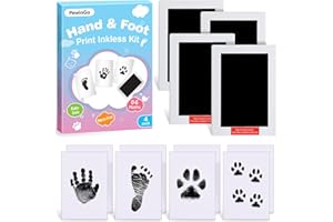PewinGo XL Size Baby Handprint and Footprint Kit,4 Baby Inkless Print Pads,8 Imprint Cards,Safe for Baby,Baby Footprint Kit,Newborn Keepsake Gifts,Paw Print Kit,Newborn Essentials,Black