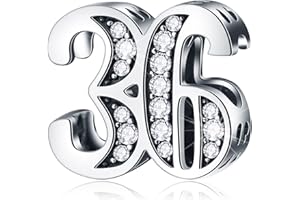 CRISNATA 5,10,13,15 à 40,45,50,55,60,65,70,80 anniversaire Charms Convient pour bracelet d'anniversaire européen, pendentif numérique en argent sterling 925 avec Pierre CZ transparente, cadeau pour