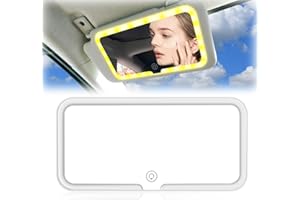 GOEDCH Specchio di cortesia LED per auto con parasole ricaricabile, 3 modalità di illuminazione dimmerabile per trucco, bianco