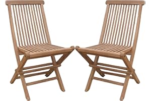 BrackenStyle Palma Teak Folding Garden Patio Chair - Set of 2 - Stylish Foldable Outdoor Teak Wooden Dining Furniture Comfy Seat