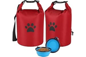 APITOS Compact Dog Travel Bag 2-Pack, 11 lb (4.98 kg) Pet Food Storage with Foldable Bowls, Leak-Proof Design for Car Trips, Camping, Day Outings (Red)
