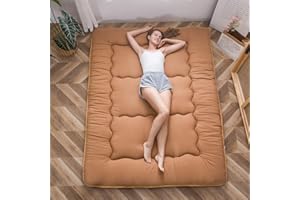 MAXYOYO Materasso da pavimento giapponese, materasso futon, tatami spesso, materassino, pieghevole, arrotolabile, per dormitorio, per pavimento (marrone chiaro, king size)