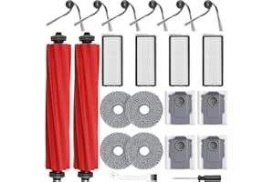 FENKABS 22 Stück Zubehörset für Roborock Qrevo Serie/QV 35A / QV 35S Saugroboter mit 2 Hauptbürste 4 Wischtücher 4 HEPA Filter 4 Staubbeutel 6 Seitenbürsten 1 Reinigungsbürste 1 Schraubenzieher