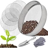 Stainless Steel Garden Sieve, 5 in 1 Round Garden Sieve 30 cm, with 5 Interchangeable Sieve Inserts &Oslash; 3,6,9,10,12 cm,Round Ga