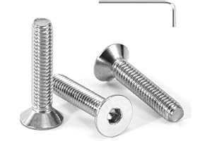 Tunejoy Vis à Tête Fraisée M4 x 20 mm Vis à Six Pans Creux en Acier Inoxydable A2 V2A à Tête Fraisée Hexagonale avec Clé Allen Filetage Complet 30 Pièces