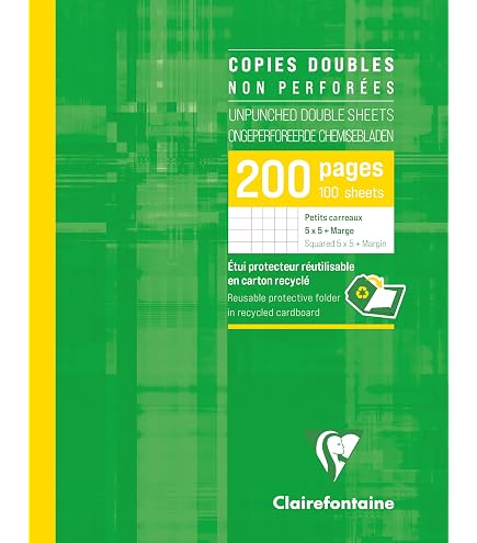 Clairefontaine Copies Doubles Perforées A4 - 200 Pages Grands Carreaux - Papier 90g
