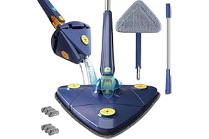 ERPMEL Mop Telescopic Triangle 360 Degree Rotating Adjustable Triangle Cleaning Mop, with 6 Replacement Heads Microfibre Mop, Rotating Adjustable Cleaning Mop, Reusable Spin Mop (dreieckiger Mopp)