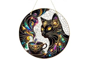 TPZORJX Decoración de Halloween Adorno para Colgar en Vidriera de Gato Negro sobre Decoración de Ventana de Halloween Colgante de Ventana, para Ventanas de Hogar, Puertas, Bastet, Bast, Baast