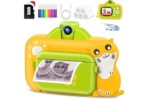 HABOWN Fotocamera istantanea per bambini, 36 MP, 1080P, fotocamera per bambini, con scheda TF da 32 GB, schermo da 2,4", zoom 16x, fotocamera istantanea per bambini con 12 penne colorate, regalo per bambini