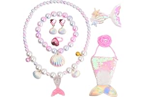 Nivofu Meerjungfrauen Schmuck Mädchen, 7 Stück Meerjungfrau Schmuckset mit Halskette Ringe Armbänder Ohrring, Meerjungfrau Geldbörse Haarspange, Kinderschmuck Dressup Set, Geschenke für Mädchen