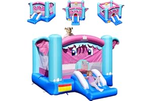 COSTWAY Château Gonflable Thème de l'Éléphant avec Trampoline, Toboggan et Panier de Basket-Ball, Trampoline Gonflant Extérieur pour Enfants 363 x 270 x 192,5cm (sans Gonfleur)…