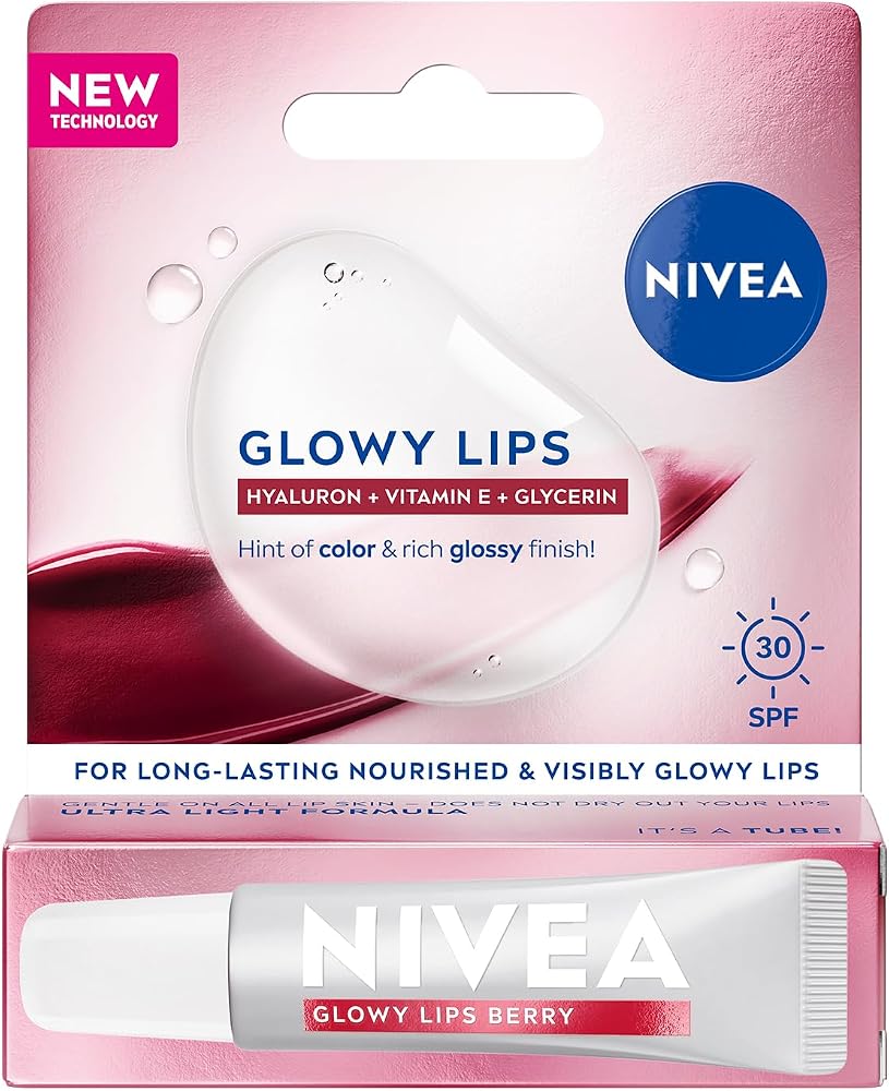 NIVEA SPF30 Glowy Lips Berry Nemlendirici Dudak Parlatıcısı ve Bakım Kremi 10 ml,Hyaluronik Asit E Vitamini,Gliserin