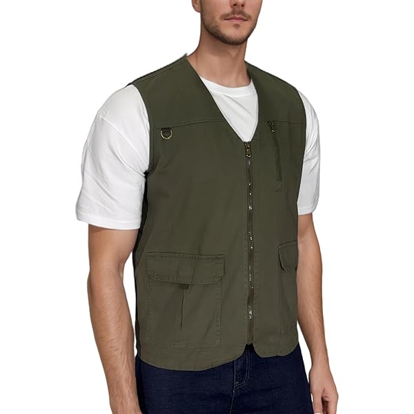 Oralidera Multifunctioneel vissersvest voor heren, outdoor, casual, meerdere zakken, gilet camping, vest, zomer, safari, fotografie, top, Groen, XXL