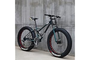 JAMCHE 26Inch Mountain Bikes, Adult Fat Tire Mountain Trail Bike, 27 Speed Bicycle, High-carbon Steel Frame Full Suspension Dual Disc Brake, 4.0 Inch Thick Wheel Mountain Snow Beach Bikes